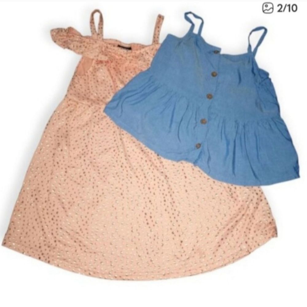 Picapino Peach Dress & H&M Blue Top Sz.6x Bundle EUC.